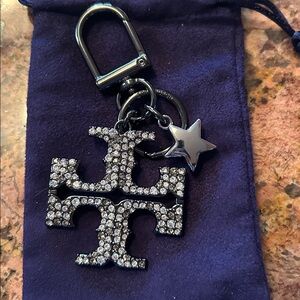 Tory Burch Black and stone Logo Keychain